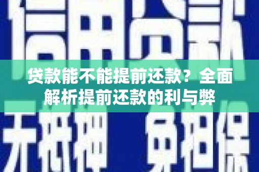 南庄贷款能不能提前还款？全面解析提前还款的利与弊